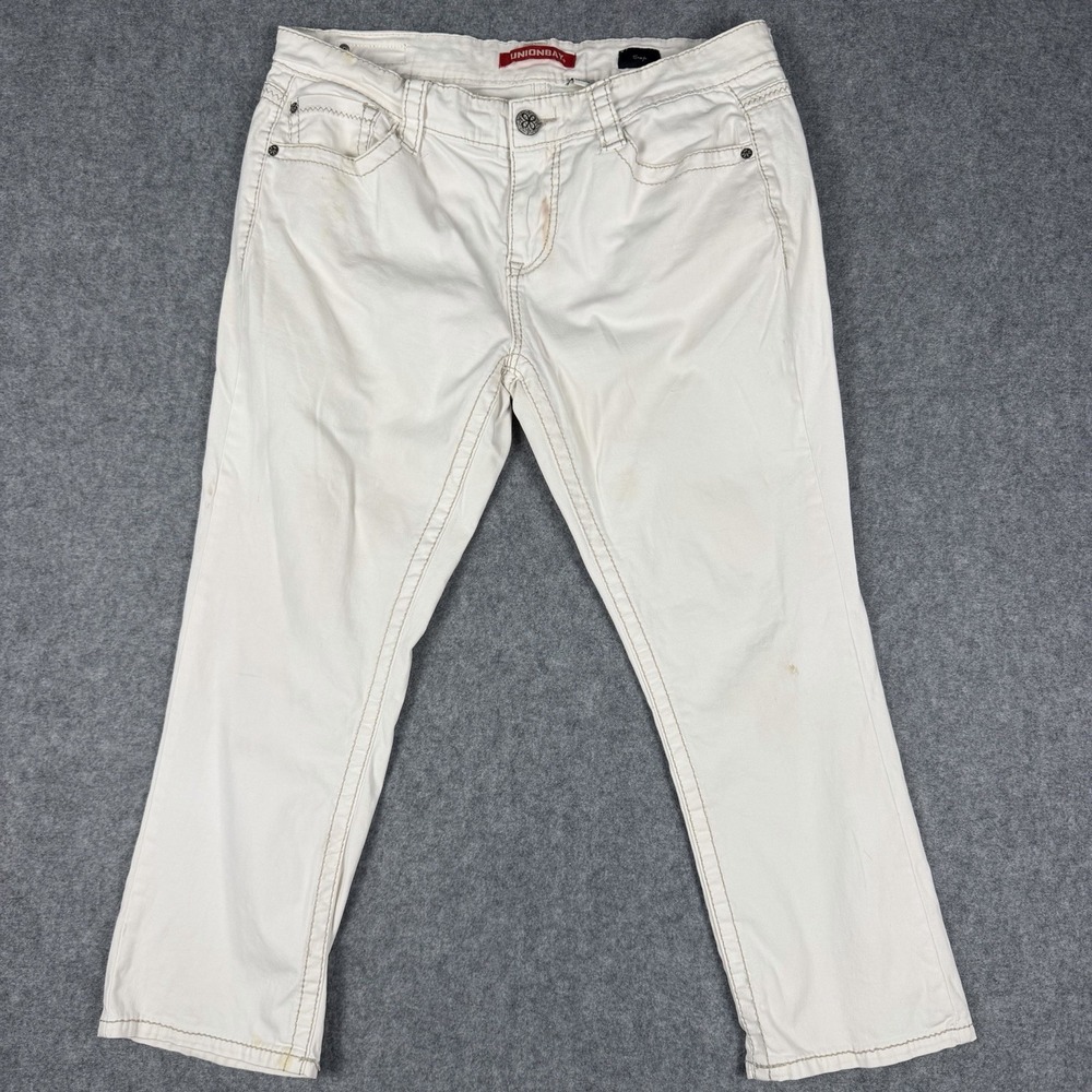 Unionbay Womens 13 Cropped Pants White Beige Khaki Flap Pocket Y2K Capri Jeans